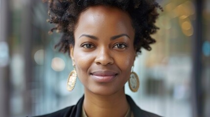 Close-up shot of a person with a jacket and earrings, great for fashion or portrait use