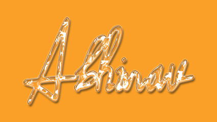 Wall Mural - 3D Thick Transparent Liquid text effect of name Abhinav on Yellow Background. 