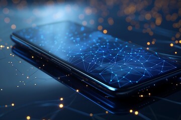 Fototapete - Smartphone with network dots technology