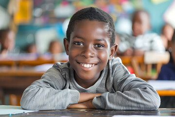 Wall Mural - happy pupils of primary school in classroom