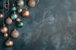 © BALLERY ART - festive Christmas banner featuring a slate grey background, topped with bamboo green, sandy beige, and copper boules, offering a warm, contemporary holiday feel.