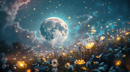 Wall Mural - A moonlit forest with a path leading through it