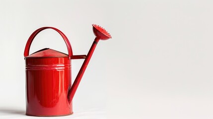 Poster - Red zinc watering can used as crayon paste on white background space for text