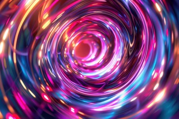 Wall Mural - Colorful Neon Swirl Pattern Prism Shiny Holographic Circle Background Zoom In Effect Close-Up Digitally Generated Image Distorted 