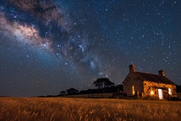 Wall Mural - A small house is in the middle of a field of tall grass
