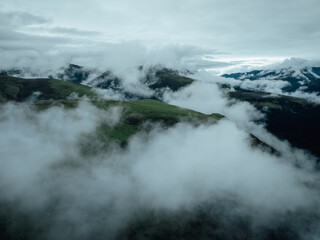 Sticker - Aerial view of beautiful high altitude forest grassland mountain landscape