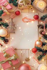 Christmas poster with space for text. New year banner festive border frame