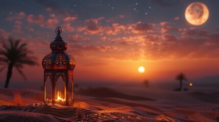 Saharan Moonlit Lanterns: Perfect for Ramadan or Eid Greeting Cards