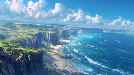 Wall Mural - Serene Coastal Beauty - Aerial View of Cliffs, Beaches, and Ocean Horizon for Design Inspiration