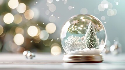 A glass ball with a tree inside and the word Merry written on it