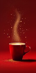 Wall Mural - A cup of coffee on a red background. 