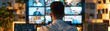 © Chanoknan - A professional monitoring multiple video feeds on screens, engaged in remote collaboration and digital communication.