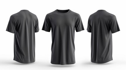 Three black t-shirts are shown from the back