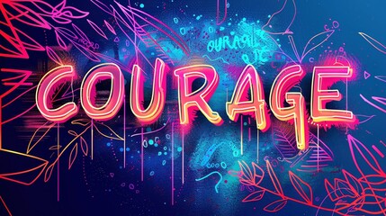 Poster - Bold Neon Sign Displaying the Word 'Courage'