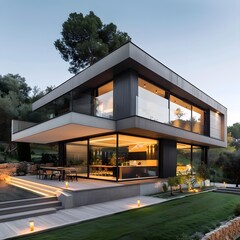 Modern House With Glass Walls and Terrace