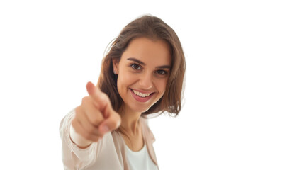 Woman and man smiling and pointing at copy space on side,PNG,transparent background,clipart.