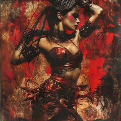 Poster - Dramatic Fashion Portrait in Bold Red Tones