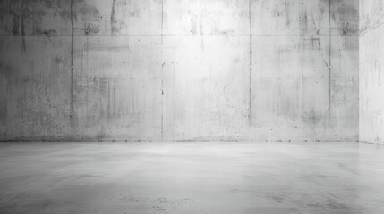 A large, empty room with a concrete wall