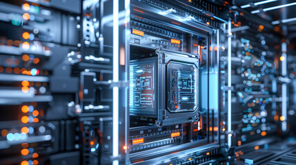 Fototapete - A futuristic visual of a digital vault with multiple layers of security, representing the concept of data protection and secure storage