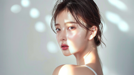 Aufkleber - 美肌で綺麗なアジア人女性モデルの美容ポートレート
