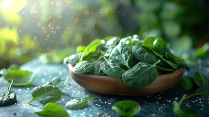 Canvas Print - a bowl of spinach leaves on a table