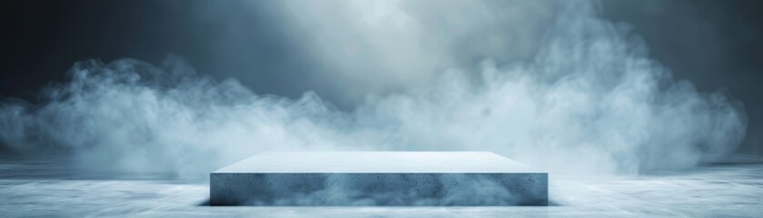 a large white box with a blue background and a lot of smoke