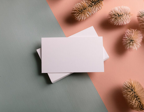 plain business card mockup on a neutral color background