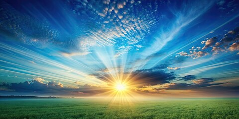 Wall Mural - beautiful landscape in shades of sky-blue with a spiritual and radiant dawn , spiritual, landscape, 