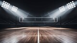 Empty professional volleyball court in lights 3d rendering