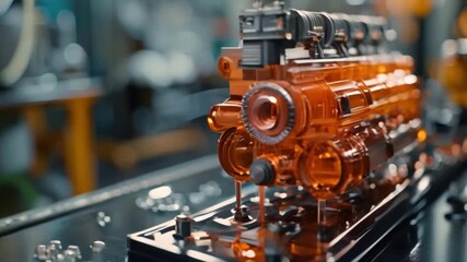 Wall Mural - A 3D model of a car engine illustrating the meticulous application of lubricant oil during the repair process illustrates the intersection of technology and craftsmanship