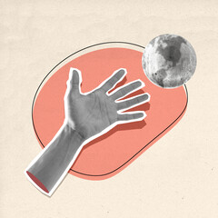 Wall Mural - A hand is reaching out to a moon