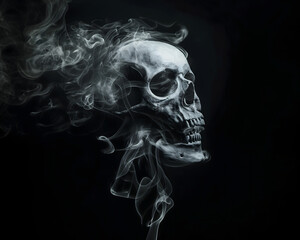 illustration of a skull formed by the silhouette of smoke from a cigarette representing the damage i
