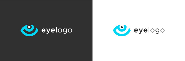 Leinwandbilder - Simple Eye Logo Image. Blue Geometric Shape with Eyeball isolated on Dual Background. Flat Vector Logo Design Template Element Usable for Business and Branding Logos.
