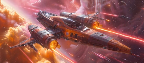 Wall Mural - Futuristic Space Fighter Ship Engaging in an Epic Space Battle