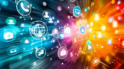 Poster - Abstract Digital Network With Icons Communication for Future Social Media Connectivity Innovation Technology Concept.