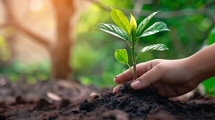 planting young trees for the concept of preserving environmental conservation or the growth of new l