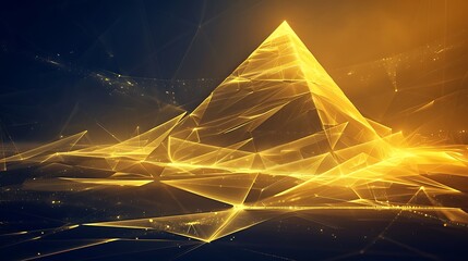 Poster - Golden Pyramid Triangle Abstract Art with Sparkling Light for Minimalist Artwork Structure Concept.