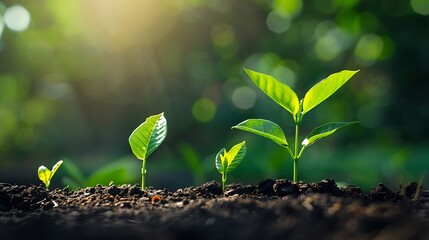 Wall Mural - plant growth young tree seedlings with sunrise light background for botanical environmental developm