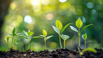 Wall Mural - plant growth young tree seedlings with sunrise light background for botanical environmental developm
