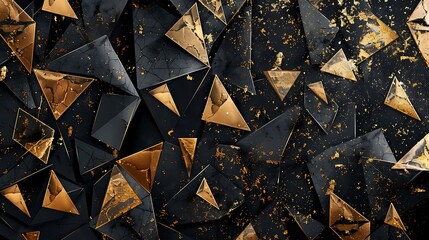 Poster - Abstract Black Gold Triangle with Wallpaper Background for Modern Minimalist Architectural Decoration Concept.