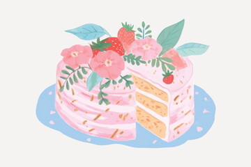 Poster - Beautiful floral strawberry cake illustration