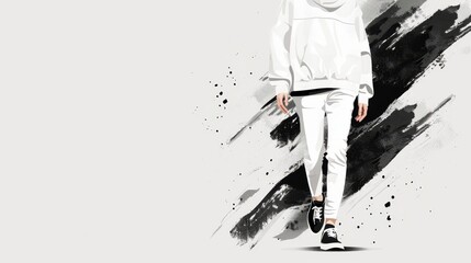 Wall Mural - Artistic fashion sketch of streetwear style, combining edgy and casual elements with detailed textures and urban-inspired background