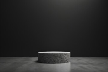 Poster - Minimalist Raw Textured Plastic Podium with Soft White Light Reflections in a Vibrant Black Background - Modern Monochromatic Aesthetic for Product Display