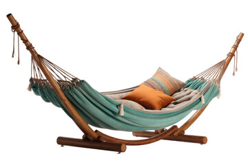 Wall Mural - Chic Indoor Hammock Bed with Wooden Frame for a Rustic Touch isolated on transparent background