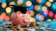 © WITTAYA  ANGMUJCHA - Pink piggy bank wearing a graduation cap