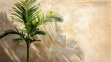 Sticker - Palm tree with green leaves by beige resort, vacation concept