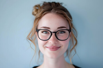 Wall Mural - Young beautiful woman in eye glasses