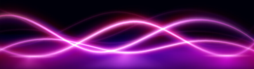 Poster - pink neon light wave line abstract background. dynamic curve swirl flow for music rhythm bg. 3d futu