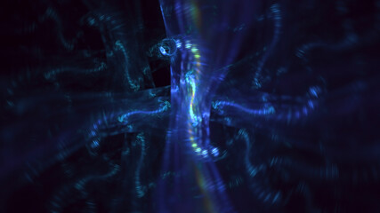 Poster - 3d manual rendering abstract blue fractal light background. its not ai generatd illustration.