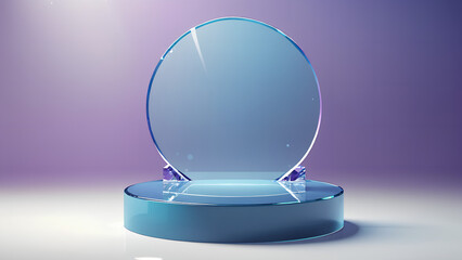 Podium glass 3D background display blue platform product transparent stand